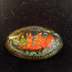 Painted Black and Red Decorative Brooch Russian?